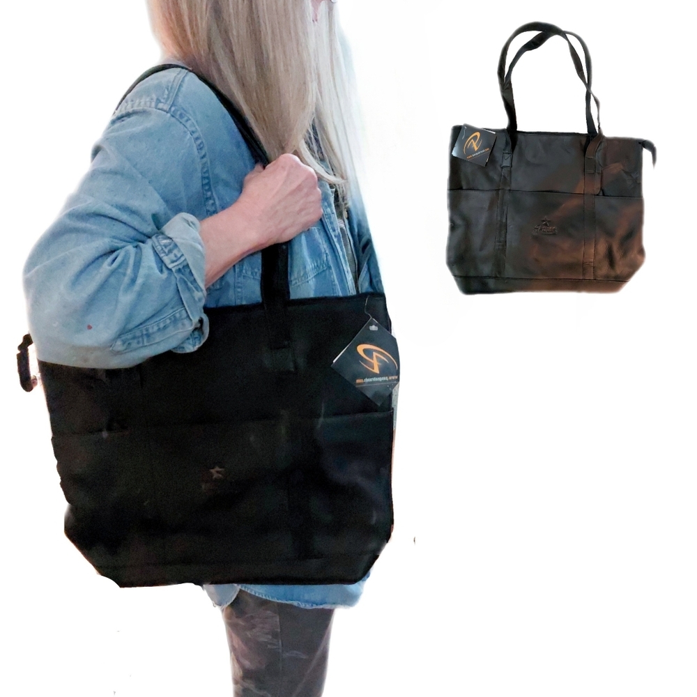 Womens 100% LEATHER MLB Houston Astros Large Black Leather Tote Bag NWT